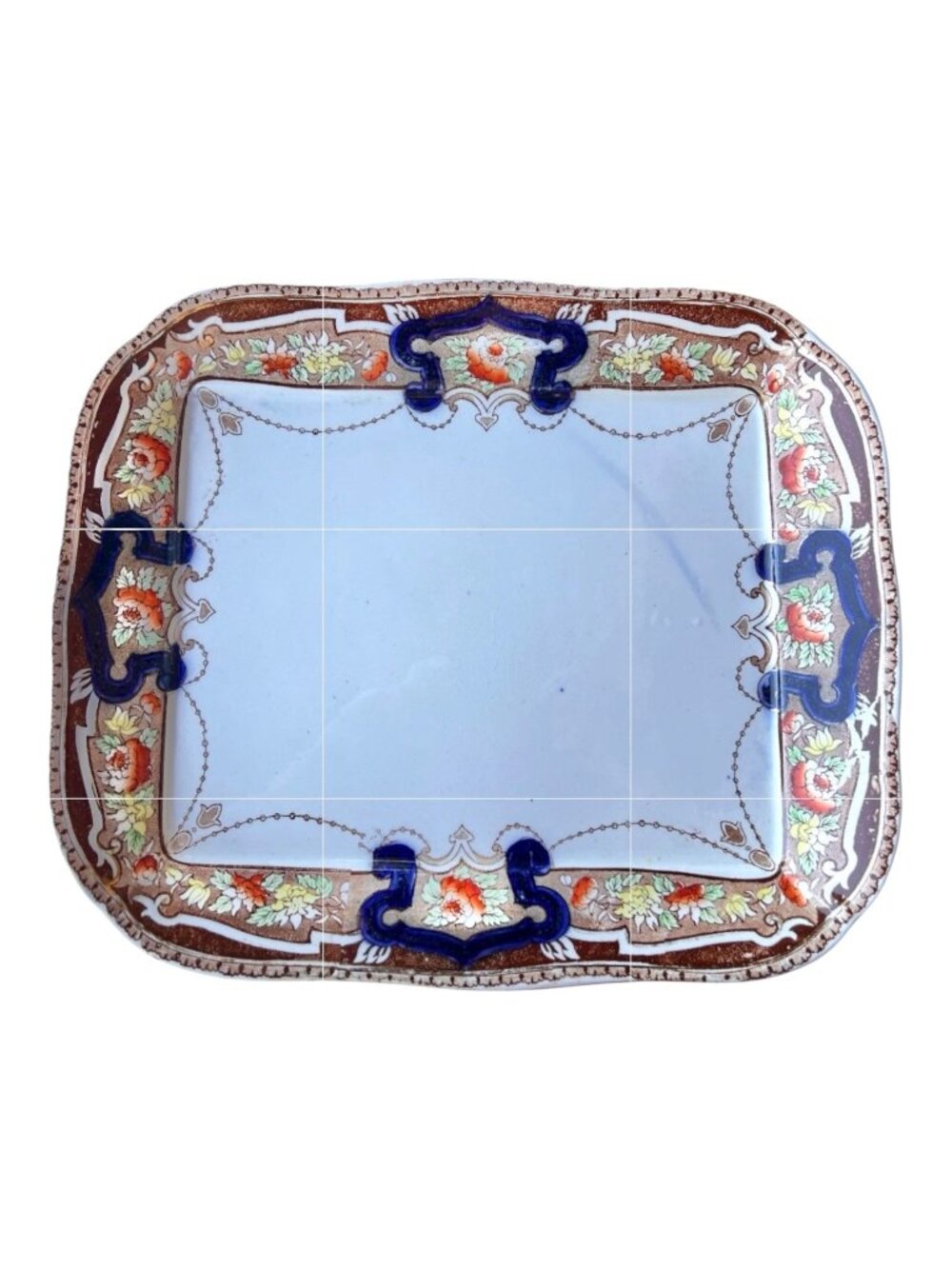 Antique St. Kilda Lincoln Pottery Platter Floral & Scroll 15" X 13" Multicolor